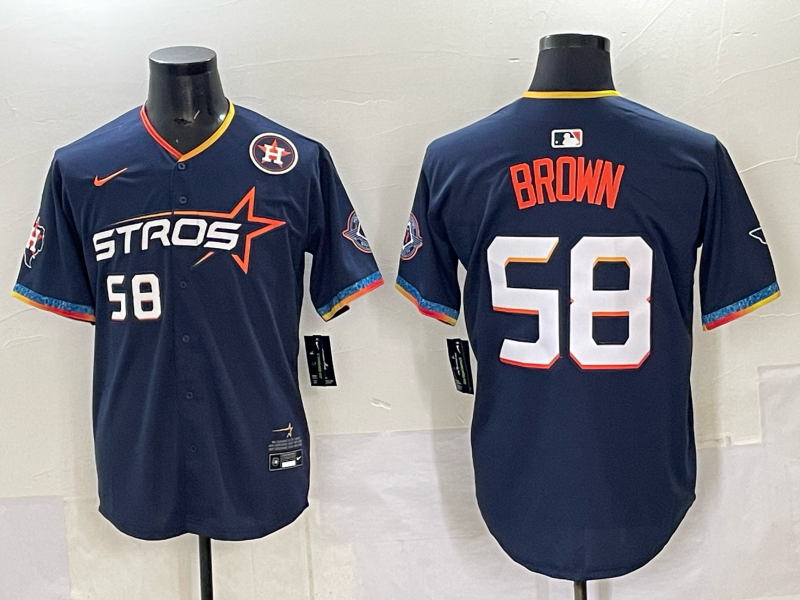 Men Houston Astros #58 Brown Blue  Nike MLB Jersey 2025 style 02->boston red sox->MLB Jersey